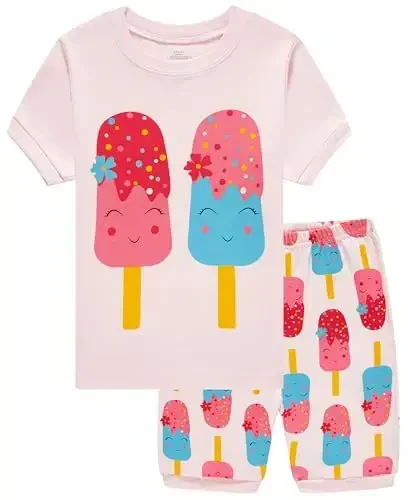 Akyzic Little Girls Pajamas 100% Cotton Short Sleeve Pjs Toddler Summer Sleepwear Kids Clothes Set 3t-10t 
