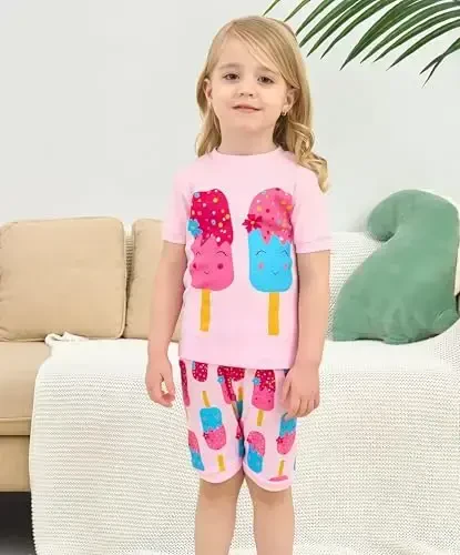 Akyzic Little Girls Pajamas 100% Cotton Short Sleeve Pjs Toddler Summer Sleepwear Kids Clothes Set 3t-10t - MODAZONE (1)