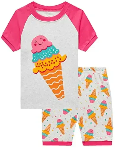 Akyzic Little Girls Pajamas 100% Cotton Short Sleeve Pjs Toddler Summer Sleepwear Kids Clothes Set 3t-10t 