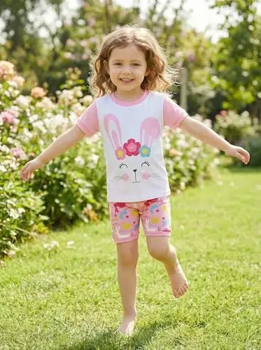 Akyzic Little Girls Pajamas 100% Cotton Short Sleeve Pjs Toddler Summer Sleepwear Kids Clothes Set 3t-10t - 4