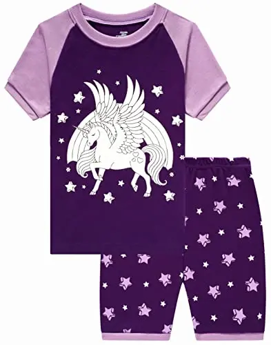 Akyzic Little Girls Pajamas 100% Cotton Short Sleeve Pjs Toddler Summer Sleepwear Kids Clothes Set 3t-10t 
