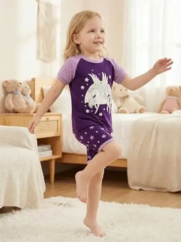 Akyzic Little Girls Pajamas 100% Cotton Short Sleeve Pjs Toddler Summer Sleepwear Kids Clothes Set 3t-10t - 3