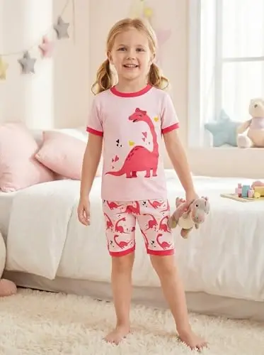 Akyzic Little Girls Pajamas 100% Cotton Short Sleeve Pjs Toddler Summer Sleepwear Kids Clothes Set 3t-10t - AKYZIC (1)