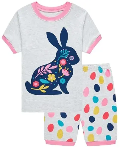 Akyzic Little Girls Pajamas 100% Cotton Short Sleeve Pjs Toddler Summer Sleepwear Kids Clothes Set 3t-10t 