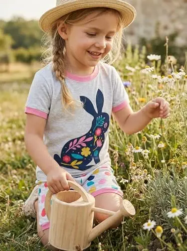 Akyzic Little Girls Pajamas 100% Cotton Short Sleeve Pjs Toddler Summer Sleepwear Kids Clothes Set 3t-10t - AKYZIC (1)