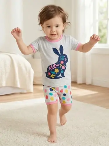Akyzic Little Girls Pajamas 100% Cotton Short Sleeve Pjs Toddler Summer Sleepwear Kids Clothes Set 3t-10t - 3