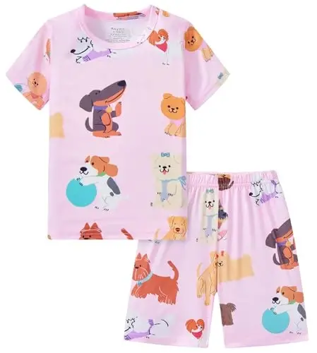 Akyzic Little Girls Pajamas 100% Cotton Short Sleeve Pjs Toddler Summer Sleepwear Kids Clothes Set 3t-10t 