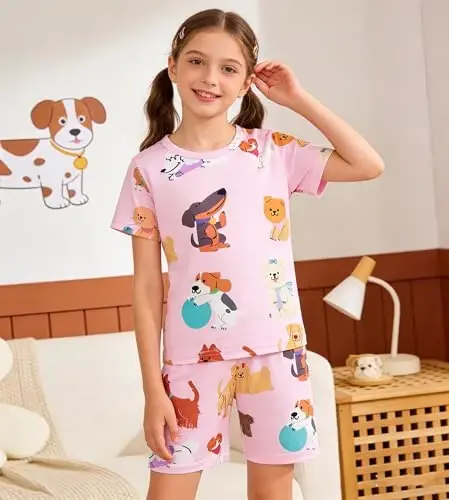 Akyzic Little Girls Pajamas 100% Cotton Short Sleeve Pjs Toddler Summer Sleepwear Kids Clothes Set 3t-10t - 3