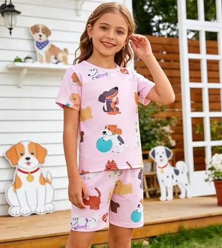 Akyzic Little Girls Pajamas 100% Cotton Short Sleeve Pjs Toddler Summer Sleepwear Kids Clothes Set 3t-10t - 4