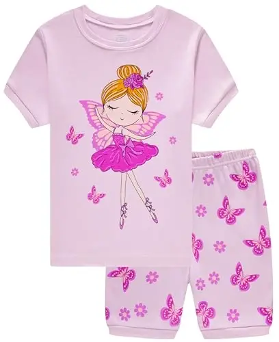 Akyzic Little Girls Pajamas 100% Cotton Short Sleeve Pjs Toddler Summer Sleepwear Kids Clothes Set 3t-10t 