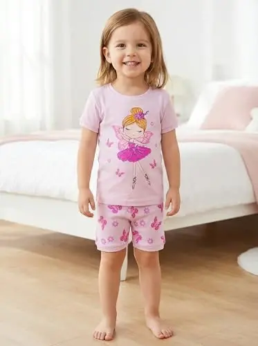 Akyzic Little Girls Pajamas 100% Cotton Short Sleeve Pjs Toddler Summer Sleepwear Kids Clothes Set 3t-10t - AKYZIC (1)