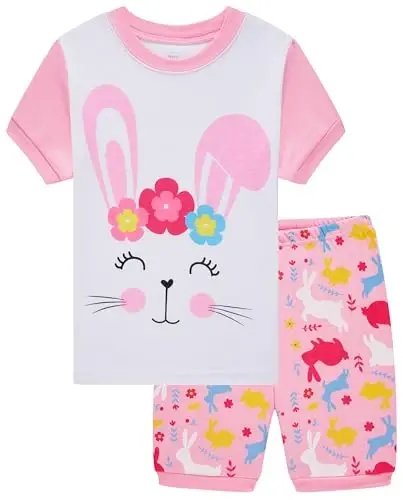 Akyzic Little Girls Pajamas 100% Cotton Short Sleeve Pjs Toddler Summer Sleepwear Kids Clothes Set 3t-10t 