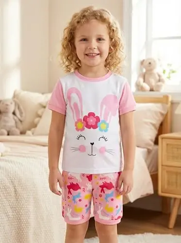 Akyzic Little Girls Pajamas 100% Cotton Short Sleeve Pjs Toddler Summer Sleepwear Kids Clothes Set 3t-10t - 3