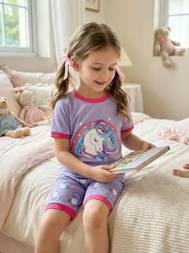 Akyzic Little Girls Pajamas 100% Cotton Short Sleeve Pjs Toddler Summer Sleepwear Kids Clothes Set 3t-10t - AKYZIC (1)