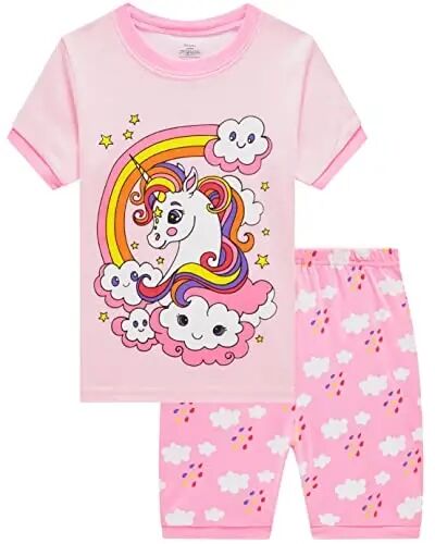 Akyzic Little Girls Pajamas 100% Cotton Short Sleeve Pjs Toddler Summer Sleepwear Kids Clothes Set 3t-10t - Akyzic