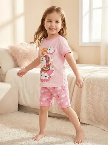 Akyzic Little Girls Pajamas 100% Cotton Short Sleeve Pjs Toddler Summer Sleepwear Kids Clothes Set 3t-10t - 3