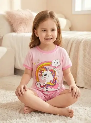 Akyzic Little Girls Pajamas 100% Cotton Short Sleeve Pjs Toddler Summer Sleepwear Kids Clothes Set 3t-10t - 4