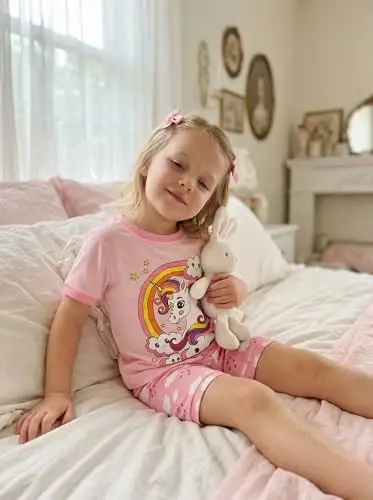 Akyzic Little Girls Pajamas 100% Cotton Short Sleeve Pjs Toddler Summer Sleepwear Kids Clothes Set 3t-10t - 5
