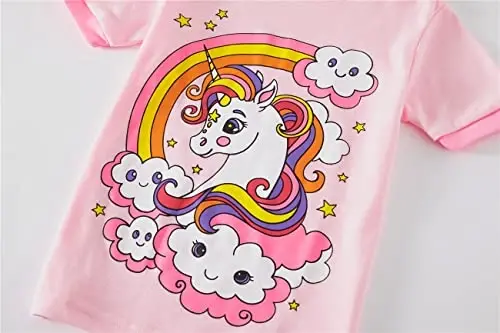 Akyzic Little Girls Pajamas 100% Cotton Short Sleeve Pjs Toddler Summer Sleepwear Kids Clothes Set 3t-10t - 6