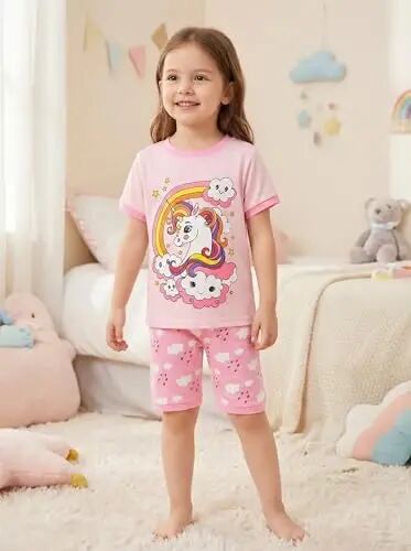 Akyzic Little Girls Pajamas 100% Cotton Short Sleeve Pjs Toddler Summer Sleepwear Kids Clothes Set 3t-10t - Akyzic (1)