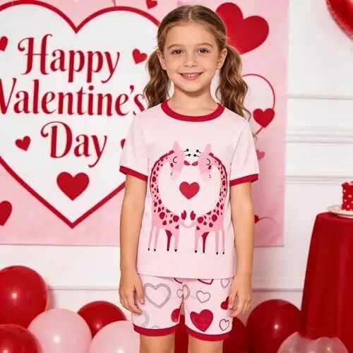 Akyzic Little Girls Pajamas 100% Cotton Short Sleeve Pjs Toddler Summer Sleepwear Kids Clothes Set 3t-10t - Akyzic (1)