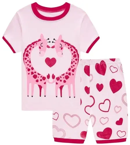 Akyzic Little Girls Pajamas 100% Cotton Short Sleeve Pjs Toddler Summer Sleepwear Kids Clothes Set 3t-10t - 1
