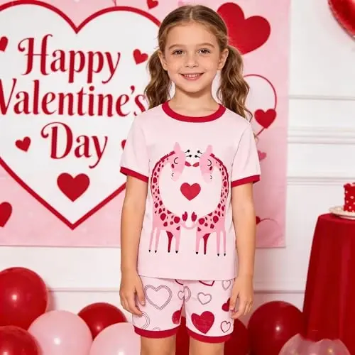 Akyzic Little Girls Pajamas 100% Cotton Short Sleeve Pjs Toddler Summer Sleepwear Kids Clothes Set 3t-10t - Akyzic (1)