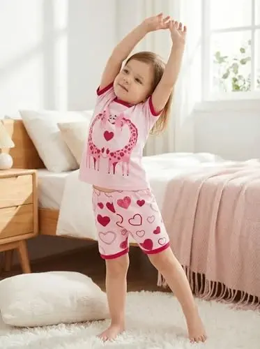 Akyzic Little Girls Pajamas 100% Cotton Short Sleeve Pjs Toddler Summer Sleepwear Kids Clothes Set 3t-10t - 3