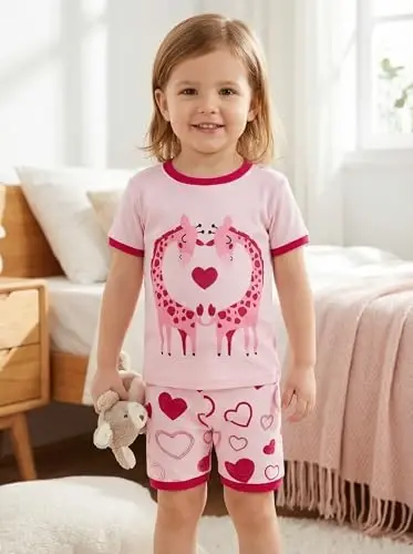 Akyzic Little Girls Pajamas 100% Cotton Short Sleeve Pjs Toddler Summer Sleepwear Kids Clothes Set 3t-10t - 4