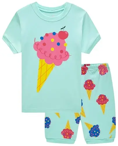 Akyzic Little Girls Pajamas 100% Cotton Short Sleeve Pjs Toddler Summer Sleepwear Kids Clothes Set 3t-10t - 1