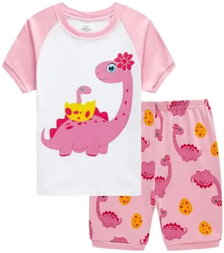 Akyzic Little Girls Pajamas 100% Cotton Short Sleeve Pjs Toddler Summer Sleepwear Kids Clothes Set 3t-10t - 1