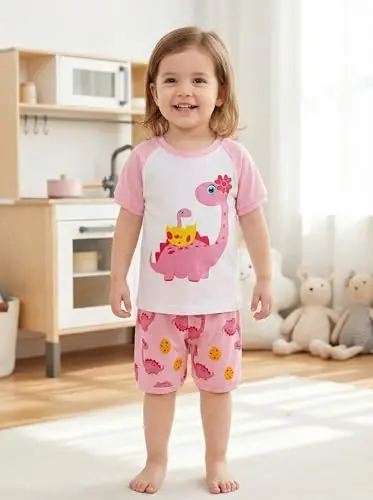 Akyzic Little Girls Pajamas 100% Cotton Short Sleeve Pjs Toddler Summer Sleepwear Kids Clothes Set 3t-10t - Akyzic (1)