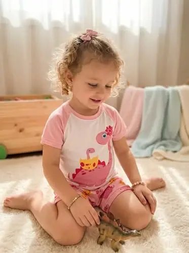 Akyzic Little Girls Pajamas 100% Cotton Short Sleeve Pjs Toddler Summer Sleepwear Kids Clothes Set 3t-10t - 3