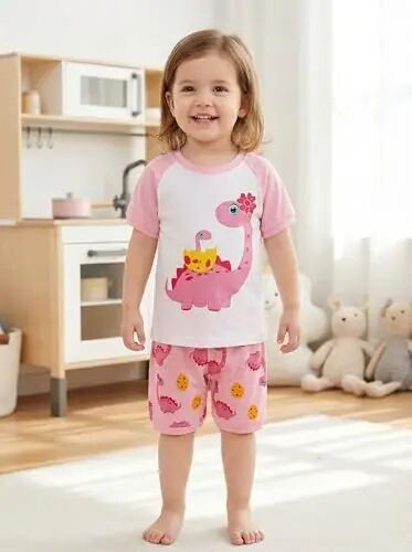 Akyzic Little Girls Pajamas 100% Cotton Short Sleeve Pjs Toddler Summer Sleepwear Kids Clothes Set 3t-10t - Akyzic (1)