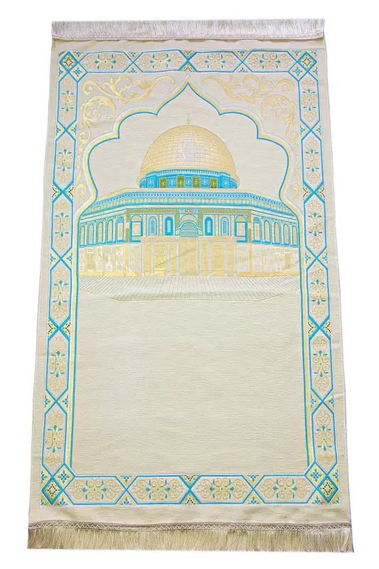 Al-Aqsa Mosque Motif Chenille Prayer Rug - 1