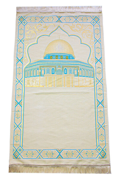 Al-Aqsa Mosque Motif Chenille Prayer Rug - 1