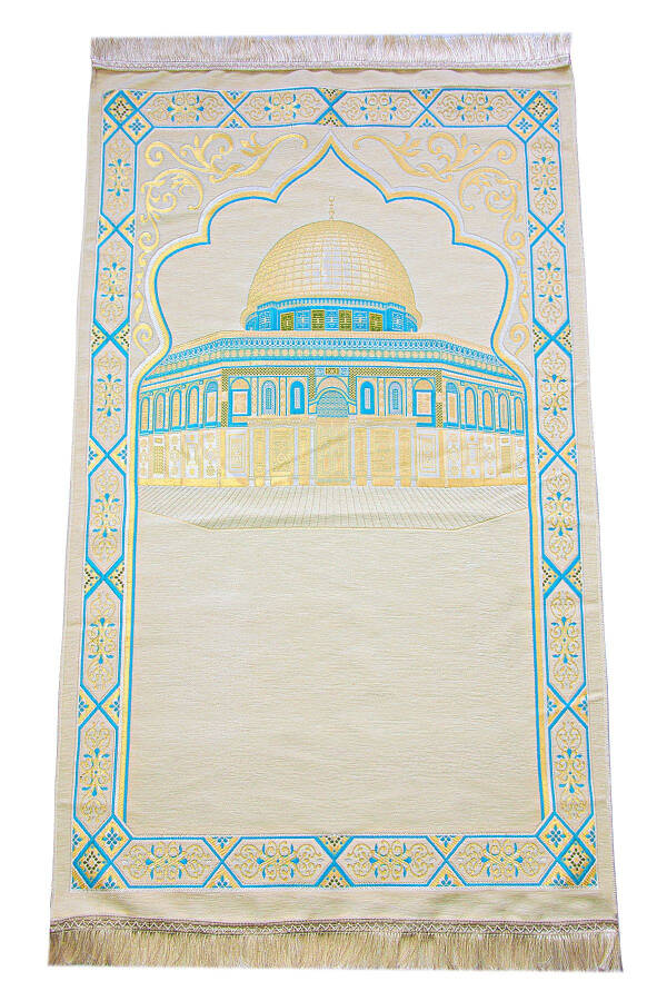 Al-Aqsa Mosque Motif Chenille Prayer Rug - 1