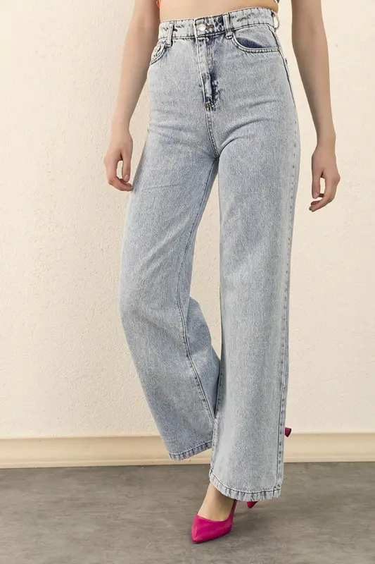 Alara Mavi Kar Yıkama Power Likralı Süper Yüksek Bel Salaş Paça Jean Palazzo-mavii00 - 1