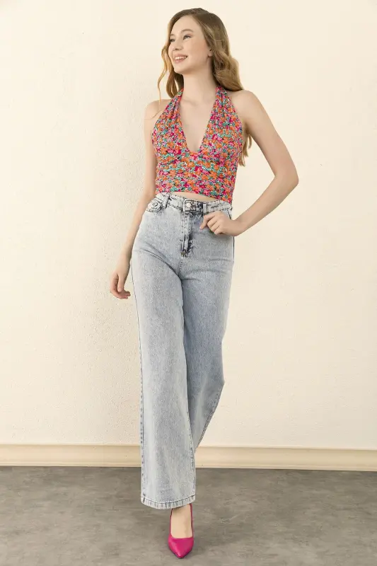 Alara Mavi Kar Yıkama Power Likralı Süper Yüksek Bel Salaş Paça Jean Palazzo-mavii00 - 2