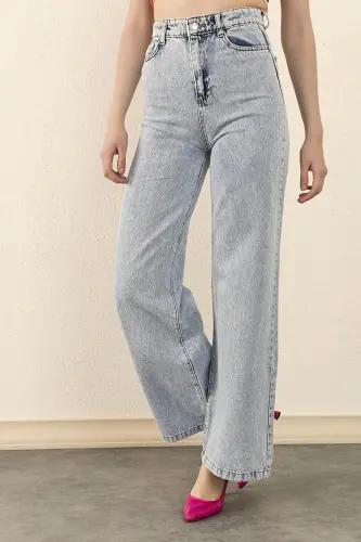 Alara Mavi Qor Yuvish Power Likralı Super Yuqori Bel Salaş Paça Jean Palazzo-mavii00 