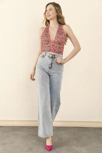 Alara Mavi Qor Yuvish Power Likralı Super Yuqori Bel Salaş Paça Jean Palazzo-mavii00 - 2