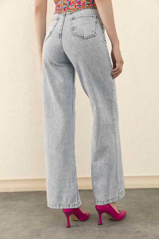 Alara Mavi Qor Yuvish Power Likralı Super Yuqori Bel Salaş Paça Jean Palazzo-mavii00 - 3