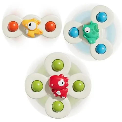 ALASOU 3PCS Suction Cup Spinner Toys for 1 Year Old Boy Girl|Spinning Top Infant Sensory Toys for Toddlers|1 2 Year Old Boy Christmas Birthday Gift|Baby Bath Toy Stocking Stuffers for Kids Ages 1-3 