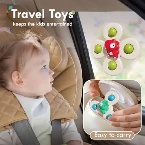 ALASOU 3PCS Suction Cup Spinner Toys for 1 Year Old Boy Girl|Spinning Top Infant Sensory Toys for Toddlers|1 2 Year Old Boy Christmas Birthday Gift|Baby Bath Toy Stocking Stuffers for Kids Ages 1-3 - 6
