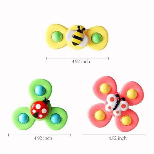 ALASOU 3PCS Suction Cup Spinner Toys for 1 2 Year Old Boy Girl Birthday Gift|Spinning Top Baby Bath Toy for Kids Ages 1-3|Sensory Airplane Travel Toy Easter Basket Stuffers for Toddlers Infant - 1