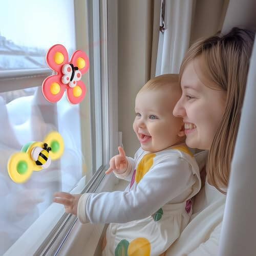 ALASOU 3PCS Suction Cup Spinner Toys for 1 Year Old Boy Girl|Spinning Top Baby Toys 12 18 Months|1 2 Year Old Boy Birthday Gift|Baby Bath Toy for Kids Ages 1-3|Sensory Toy for Toddlers 1-3 - 6