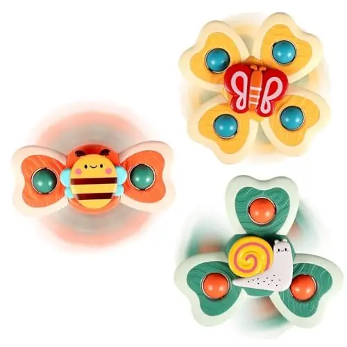 ALASOU 3PCS Suction Cup Spinner Toys for 1 Year Old Boy Girl|Spinning Top Infant Sensory Toys for Toddlers|1 2 Year Old Boy Christmas Birthday Gift|Baby Bath Toy Stocking Stuffers for Kids Ages 1-3 