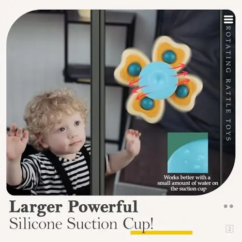 ALASOU 3PCS Suction Cup Spinner Toys for 1 2 Year Old Boy Girl Birthday Gift|Spinning Top Baby Bath Toy for Kids Ages 1-3|Sensory Airplane Travel Toy Easter Basket Stuffers for Toddlers Infant - ALASOU (1)
