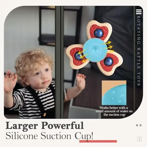 ALASOU 3PCS Suction Cup Spinner Toys for 1 Year Old Boy Girl|Spinning Top Infant Sensory Toys for Toddlers|1 2 Year Old Boy Christmas Birthday Gift|Baby Bath Toy Stocking Stuffers for Kids Ages 1-3 - 2