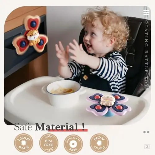 ALASOU 3PCS Suction Cup Spinner Toys for 1 Year Old Boy Girl|Spinning Top Infant Sensory Toys for Toddlers|1 2 Year Old Boy Christmas Birthday Gift|Baby Bath Toy Stocking Stuffers for Kids Ages 1-3 - 3